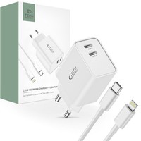 Netzteil Tech-Protect C35W, 2Xusb-C, Pd, 35W + WeißEs Lightning-Kabel