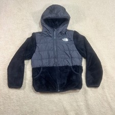 The North Face Girls Fleece Lined Jacket Hooded Size M 10 Black Grey