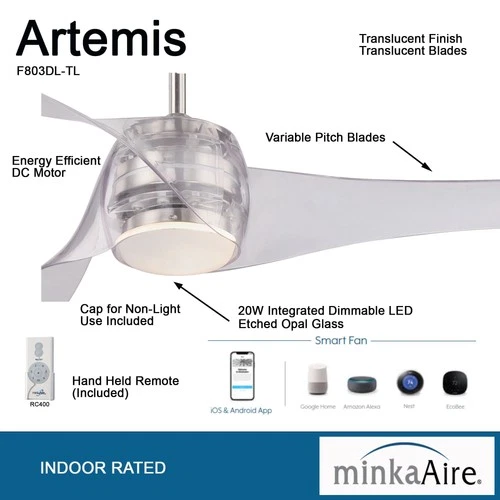 Minka Aire Artemis 58" Ceiling Fan - Translucent 3-Blade Remote Control - Picture 5 of 5
