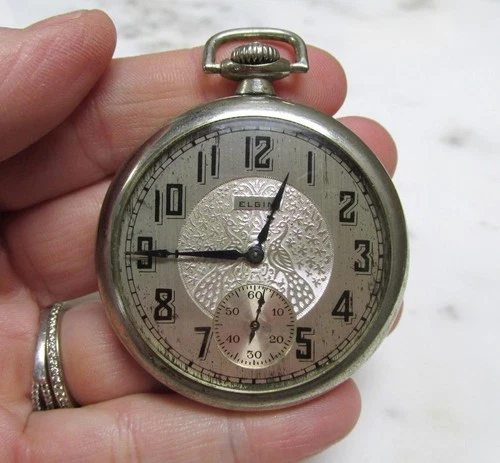 Antique 1925 Elgin Open Face Silveroid Pocket Watch; 50mm ~ 7J ~ 13-A715