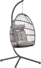 Image of Rattan Egg Swing Chair with Stand Cushion Grey