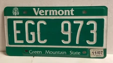 License Plate Vermont Green Mountain State Maple Tree  # EGC 973  Expired