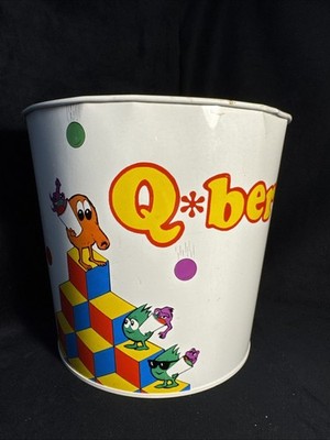 Vintage 1983 Q*bert Metal Trash Can Mylstar Electronics Inc. Qbert Q Bert RARE