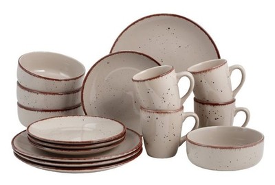 Kombiservice Sennia 16 tlg Steinzeug taupe natur Kaffee Geschirr Set handbemalt