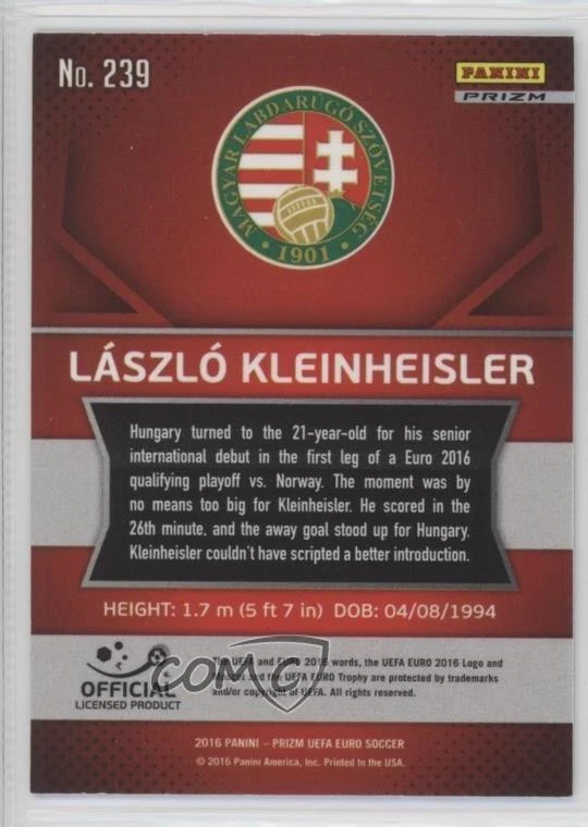 2016 Panini Prizm UEFA Euro Silver Prizm Laszlo Kleinheisler #239 Rookie RC - Image 2 of 2