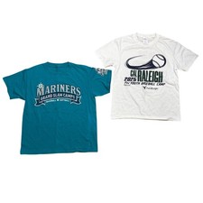 Seattle Mariners Baseball Camp Cal Raleigh 29 Youth Med on base white teal (2)