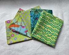 5 Fat Quarters - Green Kaffe Fassett FQ 18 x 22 Cotton Quilting Fabric Ver. 3