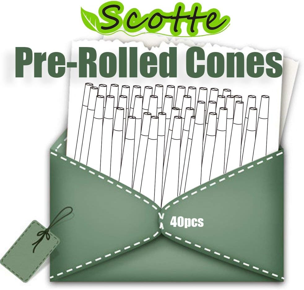 40 Pre Rolled Cones 1 1/4 Size Organic Cigarette Rolling Papers with Tips 