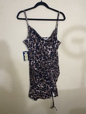 SHEIN Leopard Print Ruched Mini Dress Women’s Size L Small Spaghetti Strap 