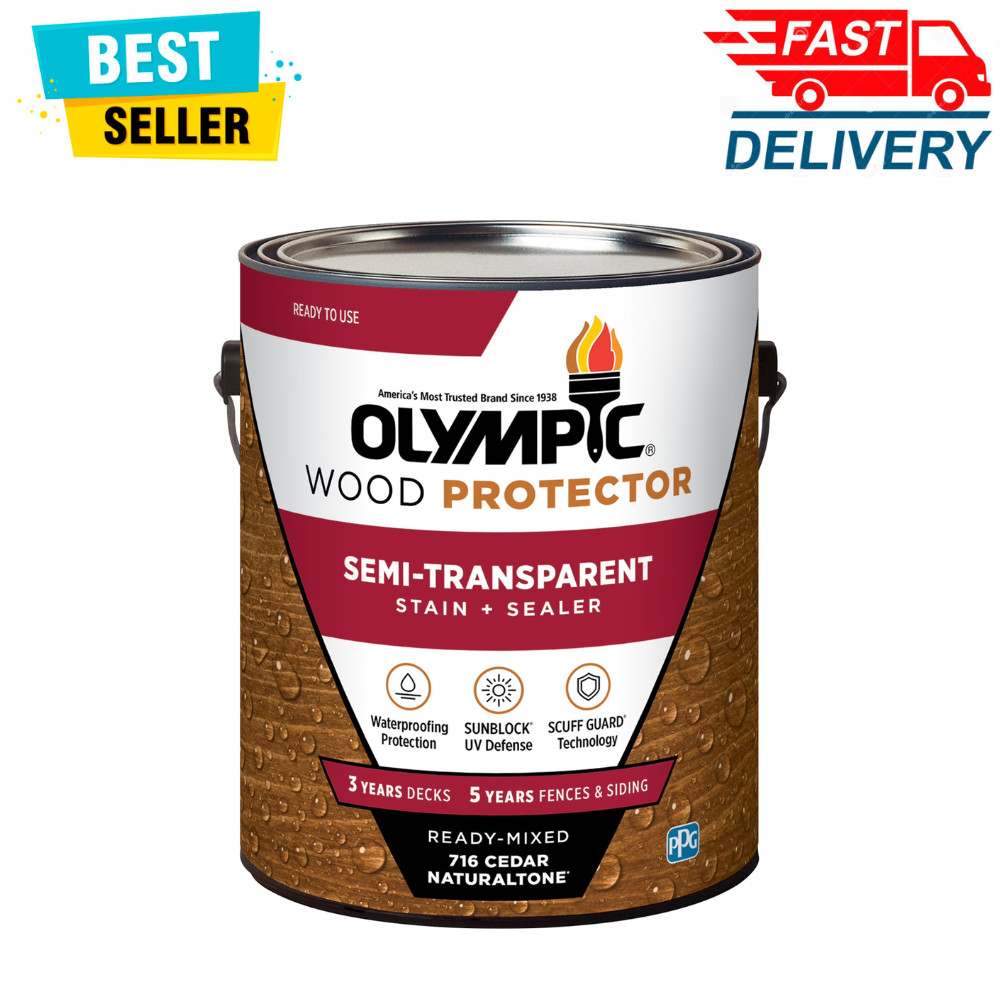 Olympic Wood Protector Cedar Semi-Transparent Exterior Stain & Sealer, 1 Gallon