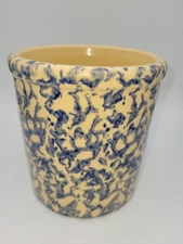 Robinson Ransbottom Roseville Ohio Blue Spongeware Stone Pottery Crock 1 Quart
