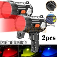 2PCS Solar/USB Super Bright Rechargeable LED Spotlight Flashlight Searchlight