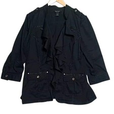 White House Black Market Women's Black Ruffled Blazer Jacket Size 10