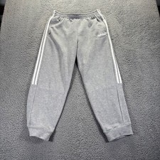 Adidas Sweat Pants Mens Large Gray Polyester Stretch Tapered Fit Three Stripes
