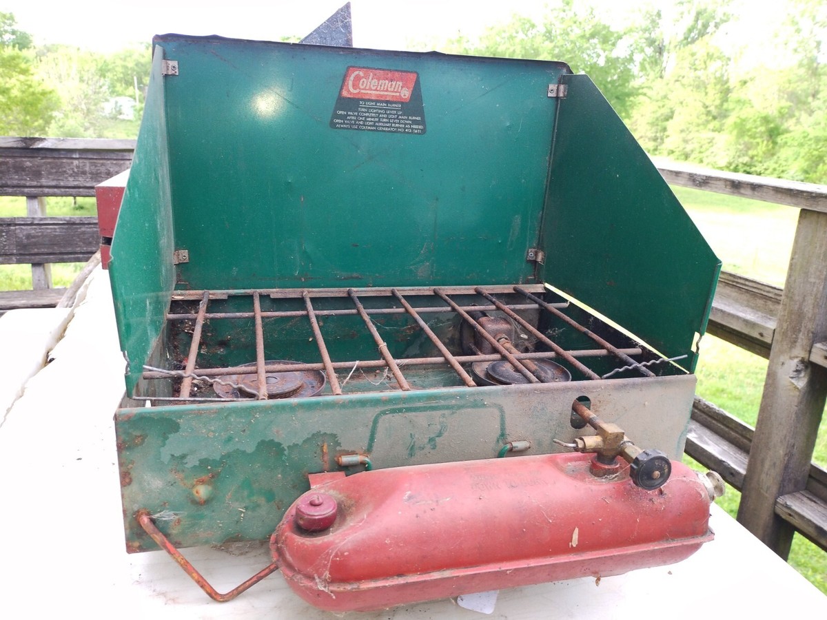 Vintage Coleman Green Dual Two Burner Gas Camp Stove Model 412