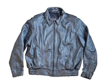 XPERT Black Leather Motorcycle Biker Jacket XL Bomber Coat Vintage