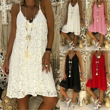 Women Lace Crochet Strappy Dress Summer Casual Beach Party Sundress Plus Size