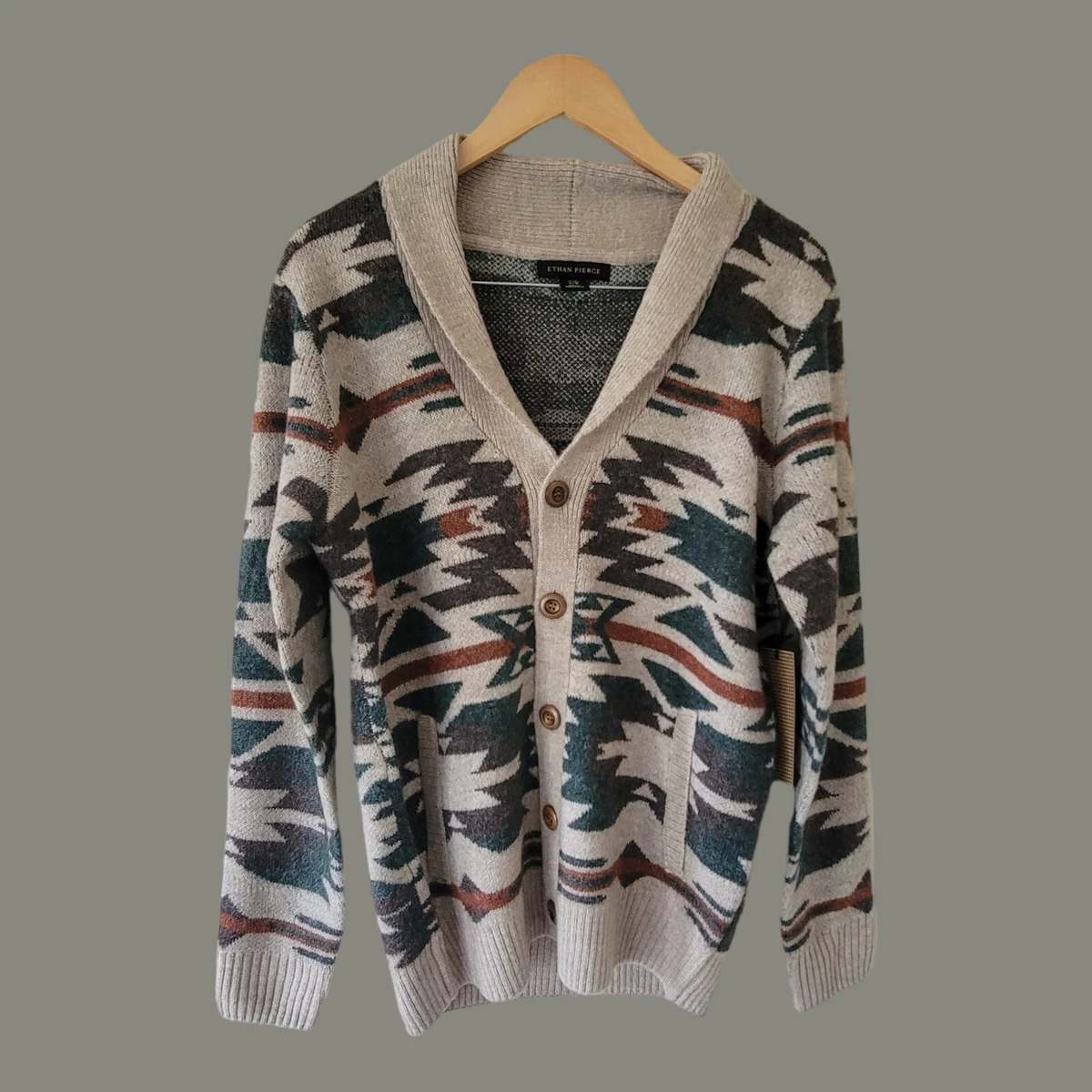NWT Ethan Pierce Aztec Print Cardigan Size Medium Wool Blend | eBay