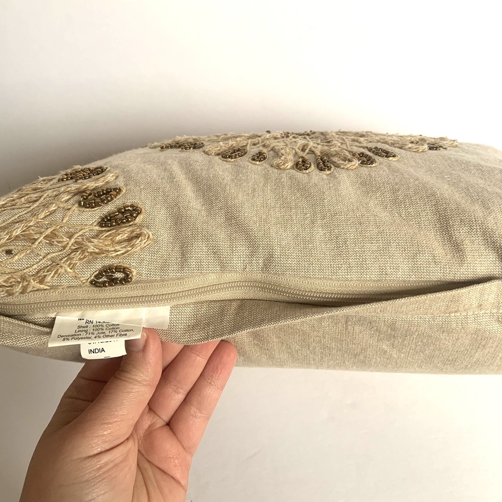 Kim Seybert Living Beaded Throw Pillow Cotton Jute Bronze Metallic Glass Beads eBay