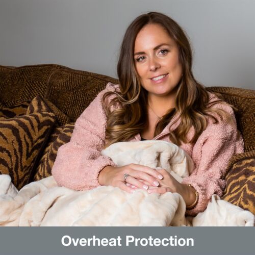 Faux Fur Heated Throw 160x130cm Electric Fleece Blanket 9 Heat Settings & Timer - Picture 3 of 8