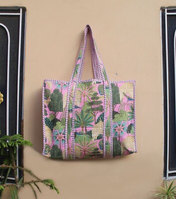 Indian Peach Tree Printed Quilted Shoulder Bag Women's Beach Cotton Handbag US
