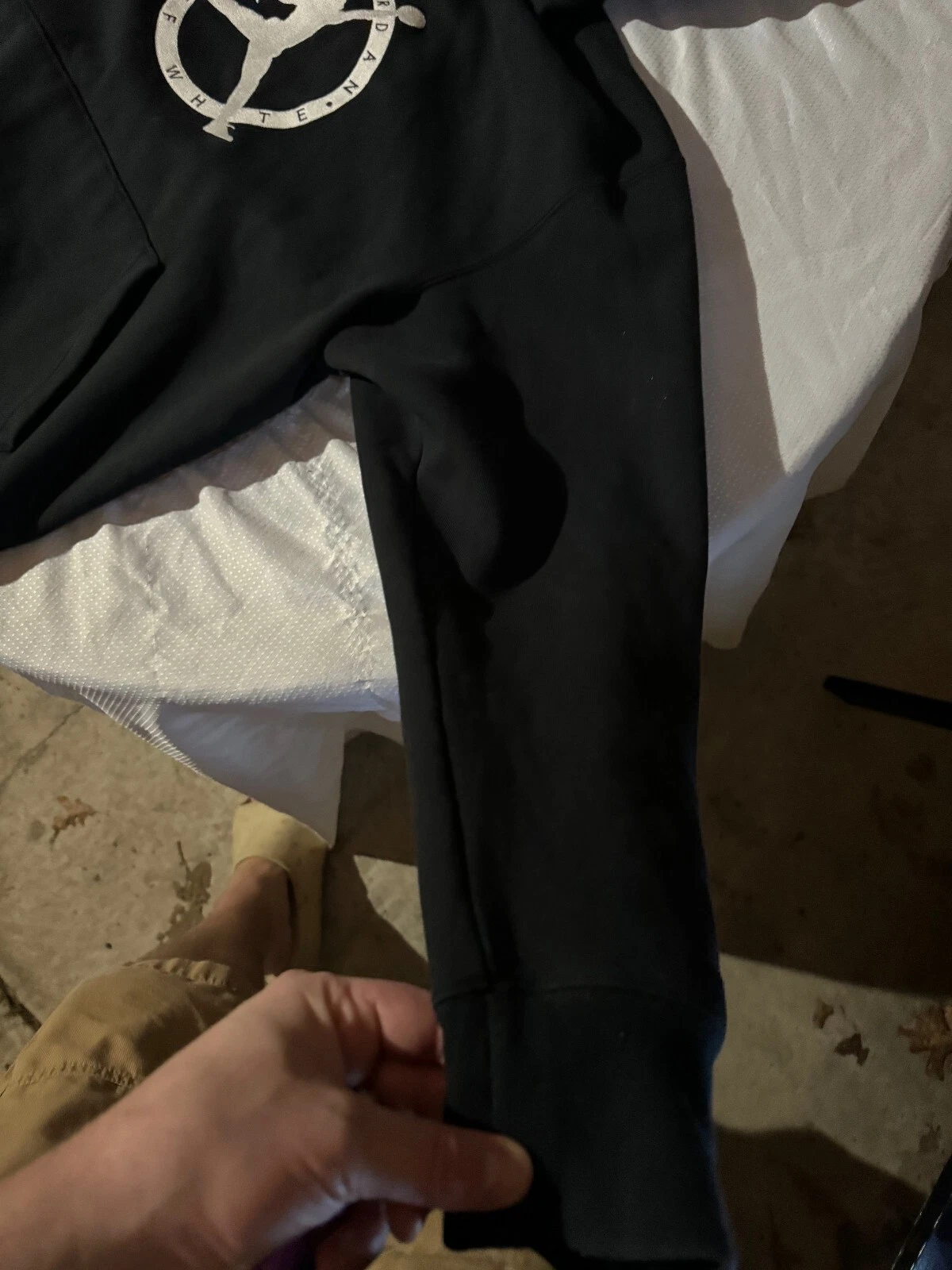 OFF WHITE Felpa con cappuccio Nike Air Jordan x Off bianca pullover pile nera da uomo taglia Lg *leggi sotto*