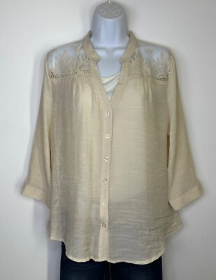 Women's Top Button Up With Lace Accents Cream Size Large Mine | eBay