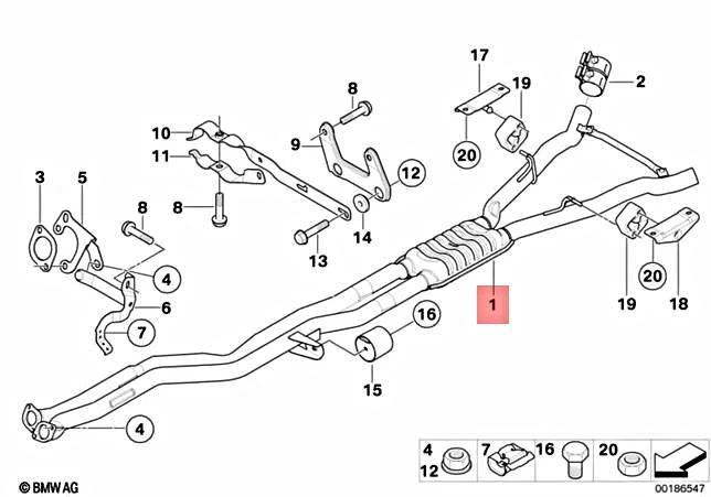 Genuine BMW E63 E64 630i Cabrio Convertible Coupe Centre Muffler  