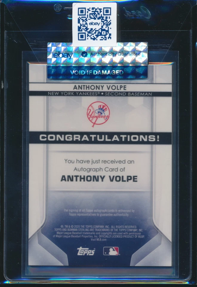 ANTHONY VOLPE AUTO 2020 Bowman Sterling Autograph ORANGE REFRACTOR /75 Rookie RC - Image 2 of 2