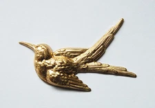 VINTAGE RAW BRASS BIRD IN FLIGHT SPARROW METAL STAMPING ART CRAFT COLLAGE