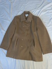 Jones Sport Cashmere Wool Blend Beige Button Up Coat Peacoat Women Size 16 Stain