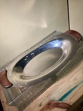 Vintage Stainless Steel Serving Tray Platter with Wood Accent Handles MCM VTG