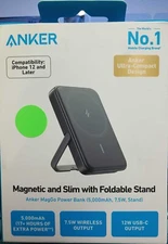 Anker MagGo Magnetic Wireless Battery 5,000 mAh w/ Foldable Stand - Black