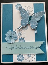 Stampin Up Card Kit Set Of 4 "Just Because Blue Butterfly Flowers