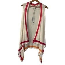 InCashmere 100% Cashmere Sleeveless Vest Cream/Melon/Fuchsia Size L/XL NWT