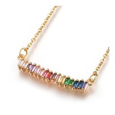 304 Stainless Steel Pendant Necklaces Cubic Zirconia Gold 18.8" 48cm 0.5mm P375