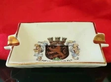 Heidelberg Germany Souvenir Ashtray Gold Filigree Porcelain vtg Advertising 