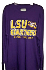 LSU TIGERS MENS NEW LNG SLV PURPLE TEE SZ M TIGER EYE GEAUX TIGERS EST 1860 NWOT