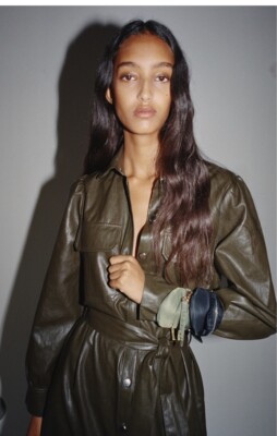 ZARA FAUX LEATHER MIDI DRESS WITH BELT KHAKI GREEN SZ S NEW | eBay