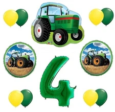 11 Pc Farm Tractor #4 4th Green Happy Birthday Balloon Bouquet Party Decoration