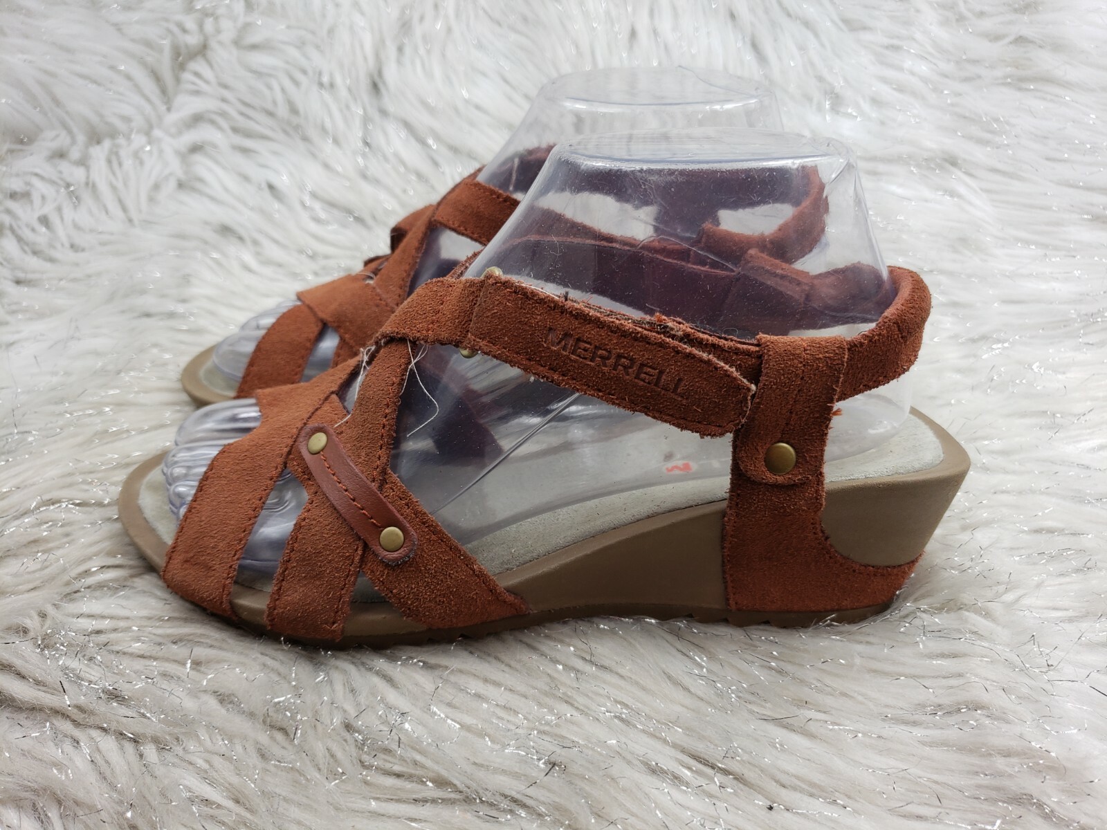 MERRELL J22010 Sandali con zeppa e cinturino in pelle scamosciata marrone misura 7 38