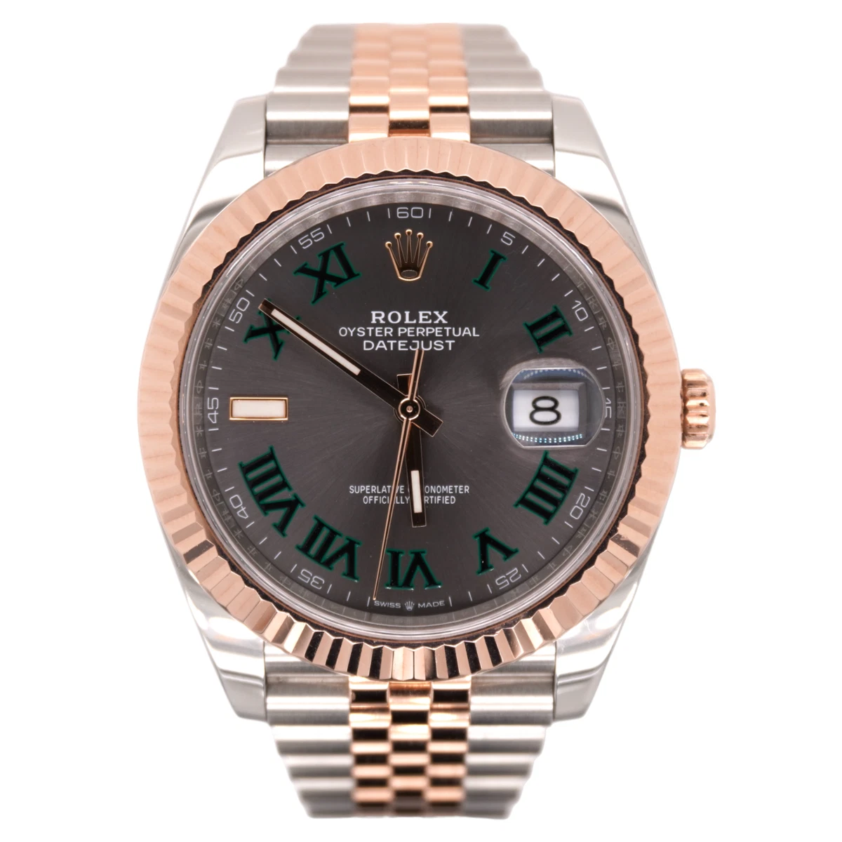 Rolex Datejust 41mm Jubilee Wimbledon Dial 18k ROSE Gold Fluted  