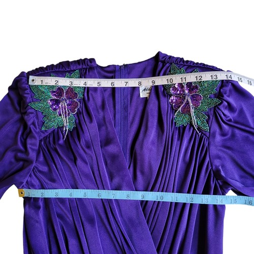 ABBY KENT Vintage 1980s Purple Formal Beads Size 8 Ruched Dress Long Sleeve USA. - Picture 21 of 24