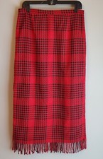 Vtg Womens Requirements Red Black Houndstooth Fringe Wool Blend Lined Skirt 12