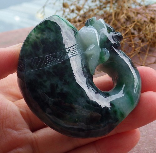 Certified Green 100% Natural A Jade jadeite Display Dragon Cup 665179 - Picture 6 of 9