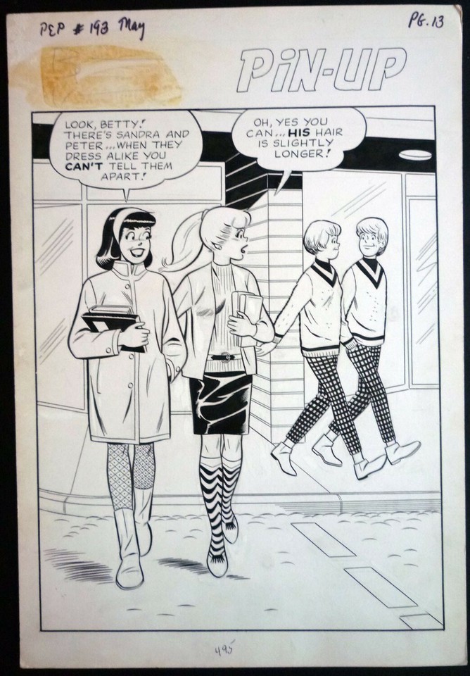 + DAN DeCARLO - SEXY BETTY + VERONICA FULL PAGE PIN-UP - 1965 TWINS Comic Art