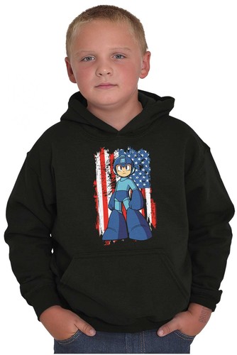 Mega Man Video Game Distressed American Flag Youth Hooded Sweatshirt Boy or Girl - Picture 4 of 7