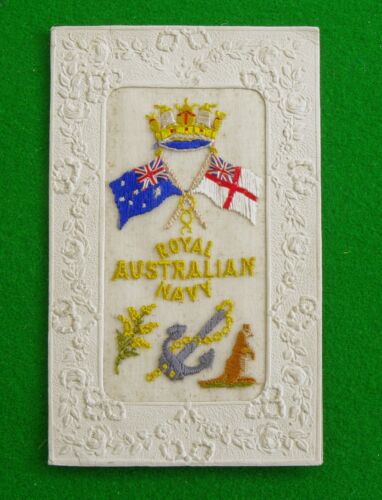 Rare WW1 Tucks Silk Postcard Royal Australian Navy - Picture 1 of 2