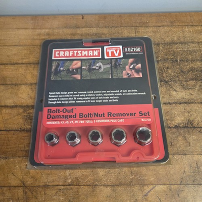 #ad SEARS Craftsman USA 9 52160 Bolt Out Damaged Bolt Nut Remover Extractor Set New $22.00