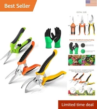 Garden Pruning Shears Set - 3 Sharp Stainless Steel Tools with Gloves for Safety